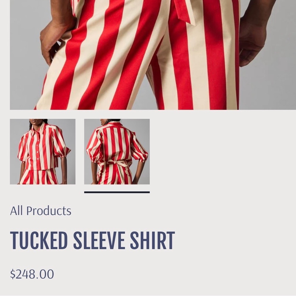 Tracy Reese Red and Cream Vertical Stripe Button-Down Top - Picture 5 of 16